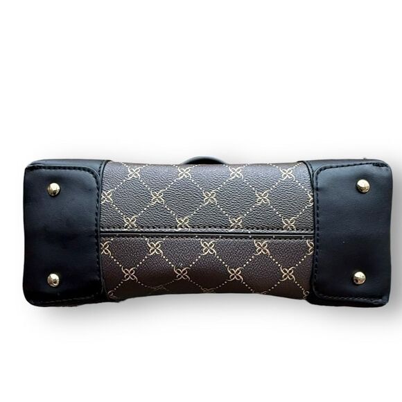 Nine West Brooklyn Jet Set Satchel Brown Black Logo Polyurethane Bag Purse Tote - Picture 8 of 9